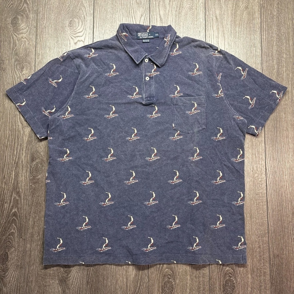 Vintage Ralph Lauren Polo Shirt 1992 Single Stitch All Over Surfer Print